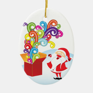 Schattigee Kerstman en Cadeaudoos Kerstversiering Keramisch Ornament