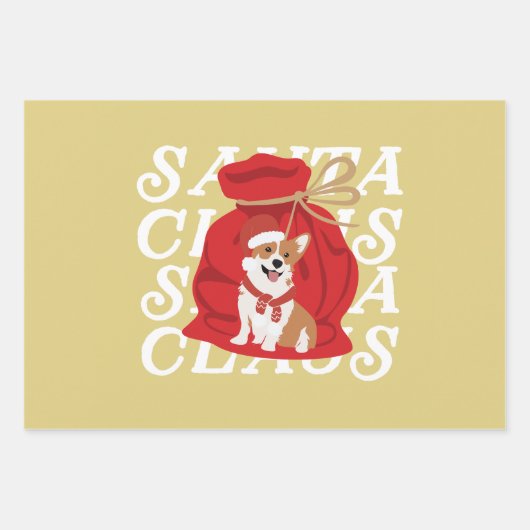 Schattigee kerstman en grappige kersthond Rood en  Inpakpapier Vel (Voorkant 3)