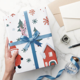 Schattigee kerstman en kerstboom rood en wit afged cadeaupapier