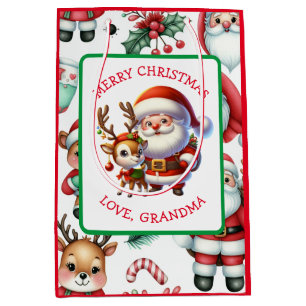 Schattigee kerstman en rendier gepersonaliseerde k medium cadeauzakje