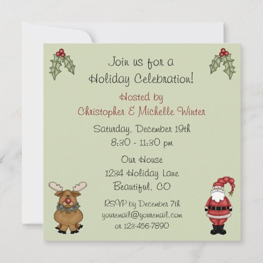 Schattigee kerstman en rendier kerstfeest kaart (Achterkant)