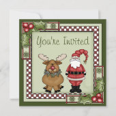 Schattigee kerstman en rendier kerstfeest kaart (Voorkant)