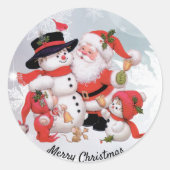 Schattigee Kerstman en Sneeuwman Christmas Seal St Ronde Sticker (Voorkant)