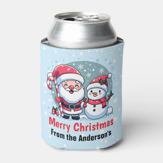 Schattigee Kerstman en Sneeuwman Kerst Custom Blikjeskoeler (Blikje Voorkant)