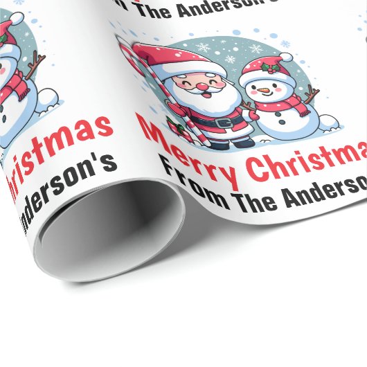 Schattigee Kerstman en Sneeuwman Kerst Custom Cadeaupapier (Rol Hoek)