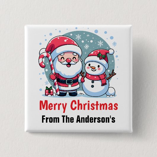 Schattigee Kerstman en Sneeuwman Kerst Custom Vierkante Button 5,1 Cm (Voorkant)