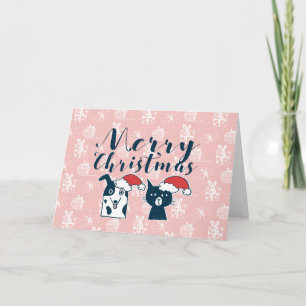 Schattigee Kerstman Hond & Kat Illustratie Kerstmi Feestdagen Kaart