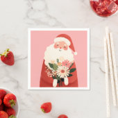 Schattigee Kerstman met Bloemen Roze Kerst Servet (Insitu)