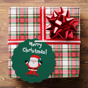 Schattigee Kerstman op roller schaatsen papier Ker Ornament Kaart