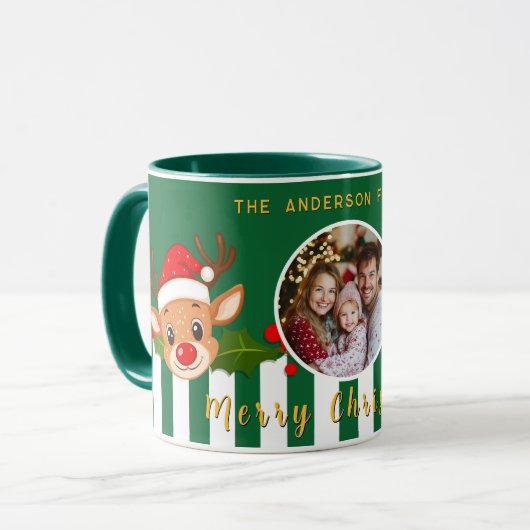 Schattigee Kerstman Rendier & Holly Familiefoto Mok (Voorkant links)