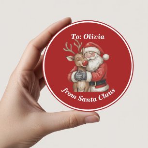 Schattigee Kerstman & Rendier Hug Custom Red Chris Ronde Sticker