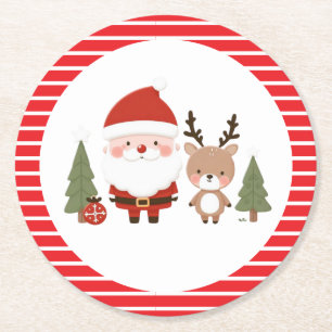 Schattigee Kerstman & Rendier Ronde Kartonnen Onderzetter