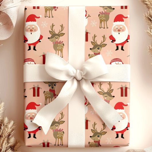 Schattigee Kerstman Rendier Sneeuwman Kerstmis Cadeaupapier