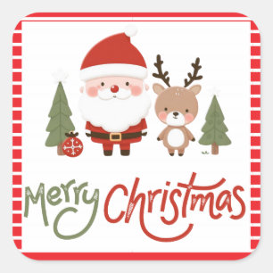 Schattigee Kerstman & Rendier Vierkante Sticker