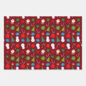 Schattigee Kerstman & Sneeuwman Set van 3 Inpakpapier Vel (Voorkant)