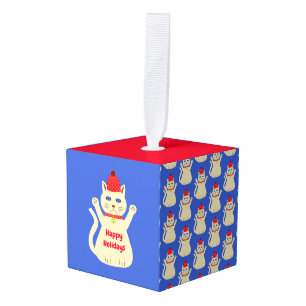 Schattigee Kerstmis Kat Custom Kubus Ornament