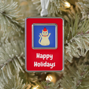 Schattigee Kerstmis Kat Custom Verzilverd Kader Ornament