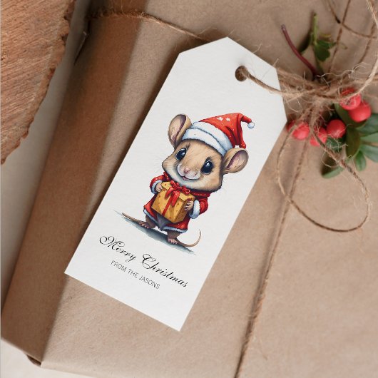 Schattigee kerstmuis gepersonaliseerd cadeaulabel