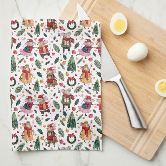 Schattigee kerstmuizen op wit theedoek (Quarter Fold)