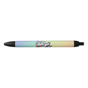 Schattigee kerstpinguïn met geschenken en lichten  zwarte inkt pen
