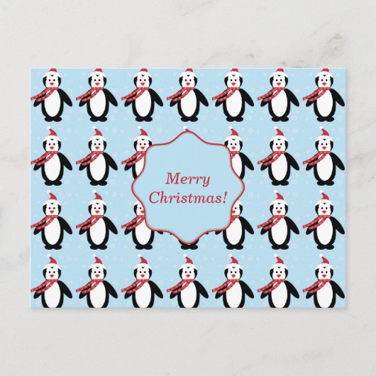 Schattigee kerstpinguïn met kerstmuts feestdagenkaart (Voorkant)