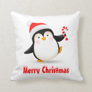 Schattigee Kerstpinguïn met Santa Hat & Candy Cane Kussen