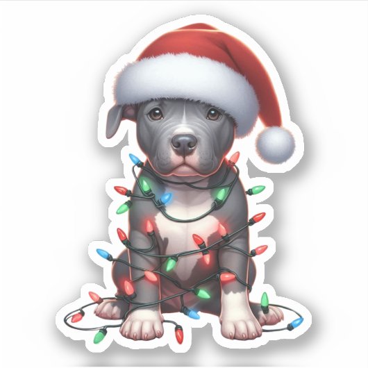 Schattigee kerstpitbull sticker (Voorkant)