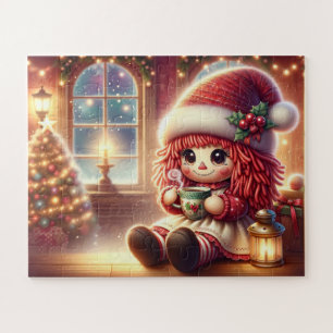 Schattigee kerstpop drink warme chocolademelk legpuzzel