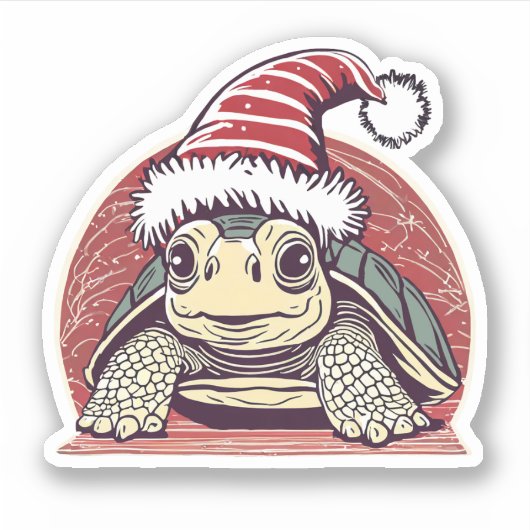 Schattigee Kerstschildpad Santa Hat Vinyl Sticker (Voorkant)
