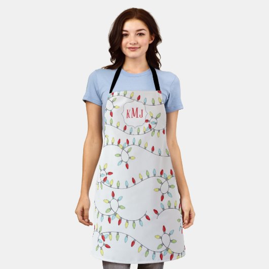 Schattigee Kerststring Licht Monogram Aangepast Schort (Gedragen)