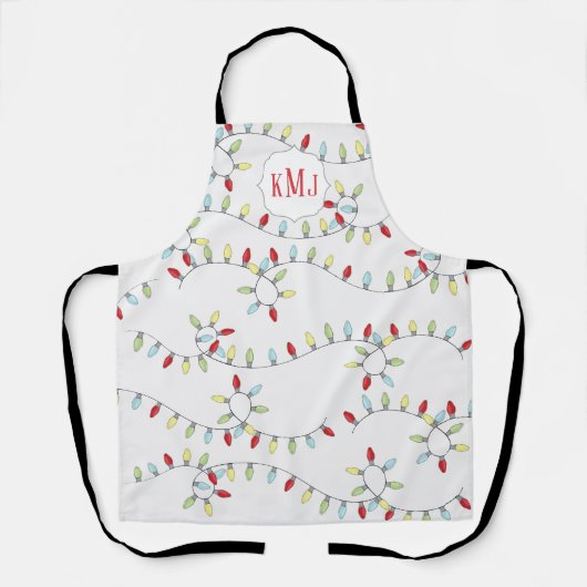 Schattigee Kerststring Licht Monogram Aangepast Schort (Voorkant)