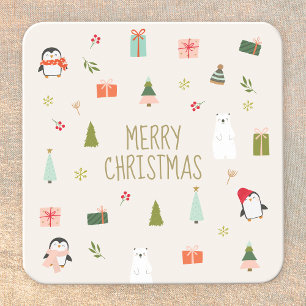 Schattigee kerstsymbolen vierkante kartonnen onderzetter