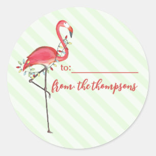 Schattigee kerstvakantie lichten roze flamingo str ronde sticker