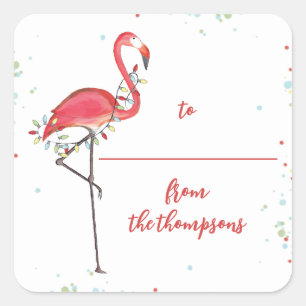 Schattigee kerstvakantie lichten roze flamingo str vierkante sticker