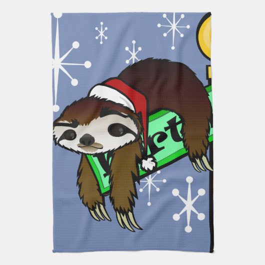SCHATTIGEE KERSTVAKANTIE SANTA SLOTH VERTICAAL THEEDOEK (Verticaal)