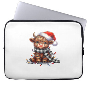 Schattigee kerstverlichting Highland Koe Funny Chr Laptop Sleeve