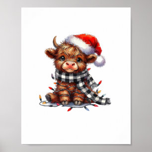 Schattigee kerstverlichting Highland Koe Funny Chr Poster