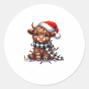 Schattigee kerstverlichting Highland Koe Funny Chr Ronde Sticker