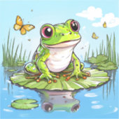 Schattigee kikker en vlinders op Lily Pad Sticker (Voorkant)