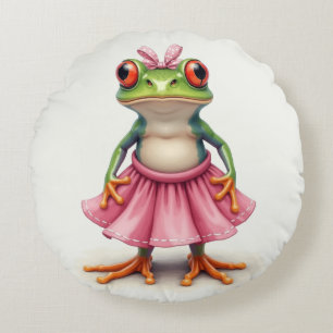 Schattigee kikker in roze rond kussen