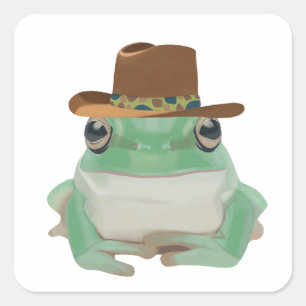 Schattigee kikker met cowboy Pet Vierkante Sticker
