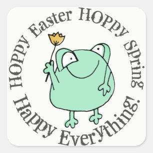 Schattigee kikker met een gele tulp Hoppy Easter Vierkante Sticker