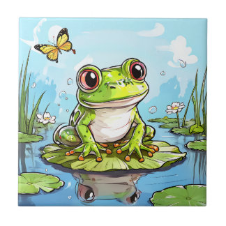 Schattigee kikker op een Lily Pad Schattige gepers Tegeltje