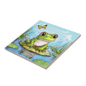 Schattigee kikker op een Lily Pad Schattige gepers Tegeltje (Zijkant)
