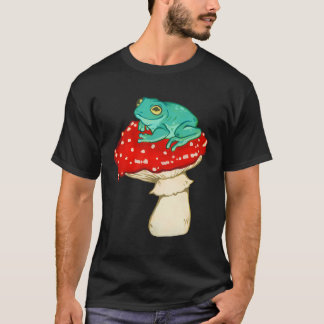 Schattigee kikker zittend op rode gevlekte paddens t-shirt