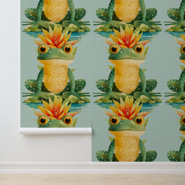 Schattigee kikkerbloemenvijver kinder waterverf behang (Applicatie)