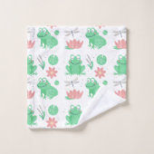 Schattigee kikkers, libellen en lotus bad handdoek (Wasdoekje)