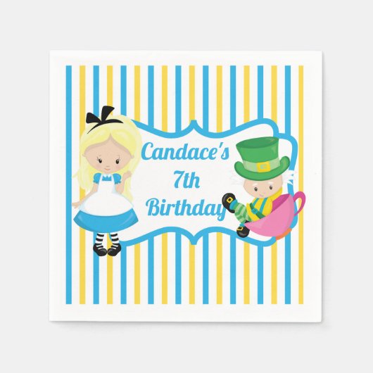 Schattigee Kinder Alice in Wonderland verjaardagsf Servet (Voorkant)