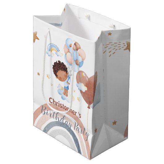 Schattigee kinder ballon Afro-Amerikaanse jongens Medium Cadeauzakje (Voorkant Gekanteld)