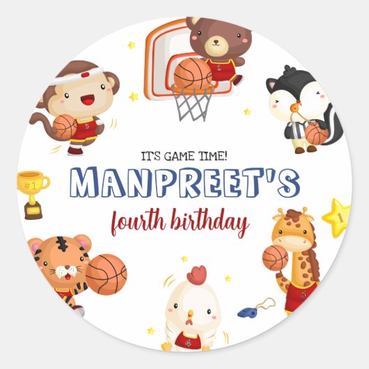 Schattigee Kinder basketbal Ronde Sticker (Voorkant)